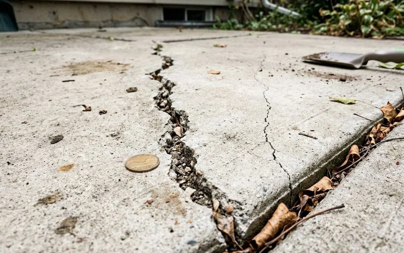 A hairline crack vs a wide structural crack in concrete side by side