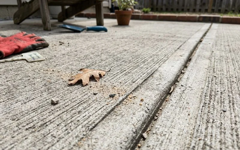 Close-up of a broom-finished concrete surface texture