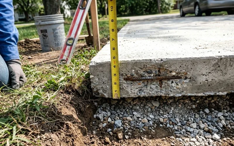 Cross-section view of a thick reinforced concrete slab edge