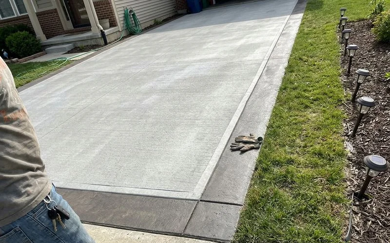 Picture-frame border detail around a concrete driveway
