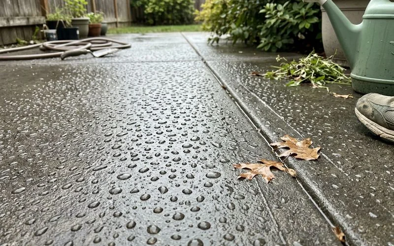 Water beading on a well-sealed concrete surface