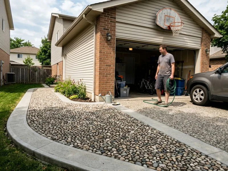 Exposed aggregate driveway with a smooth banded border