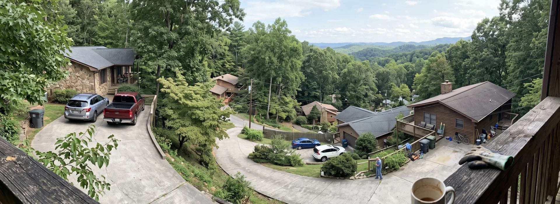 Wooded Chattanooga residential neighborhood with concrete driveways